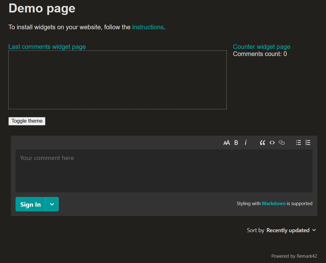 Tampilan sample Remark42